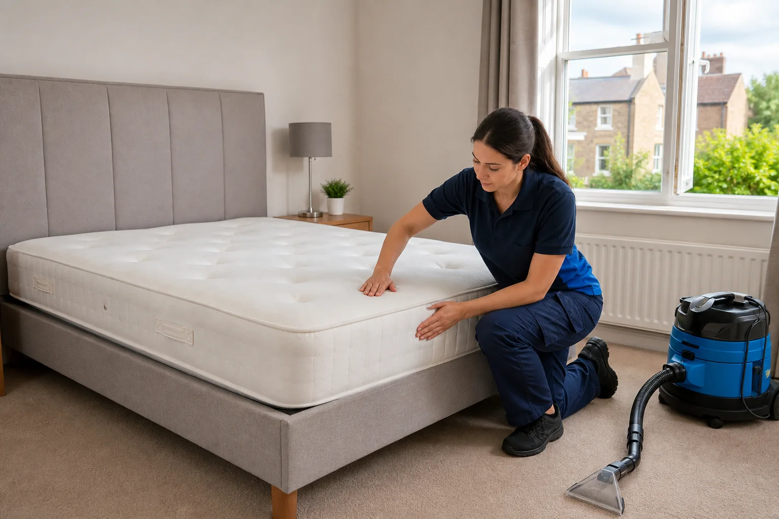 Female technician mattress final check