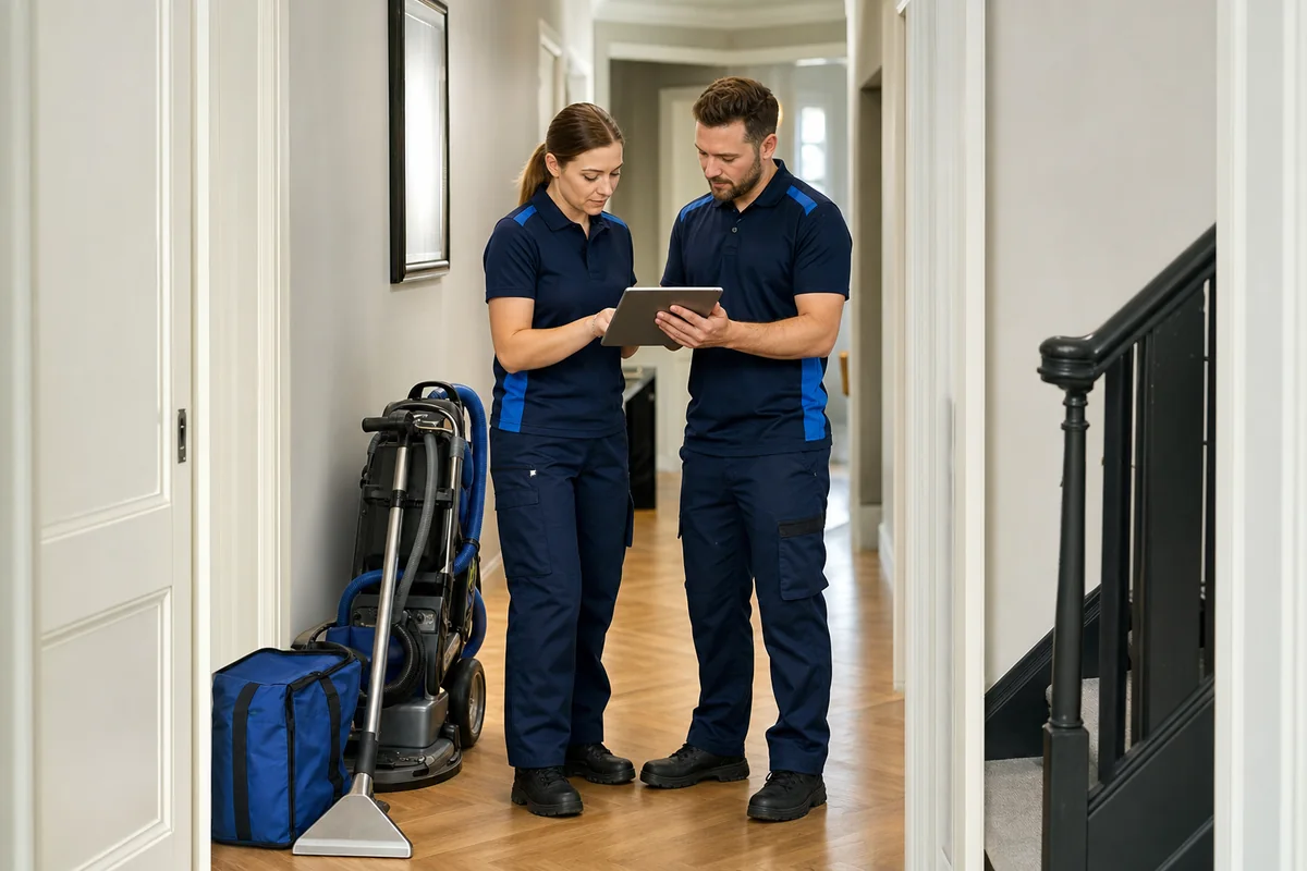 Cleaning team reviewing job plan