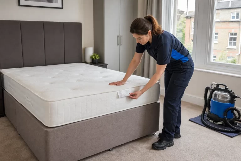 Female technician mattress inspection